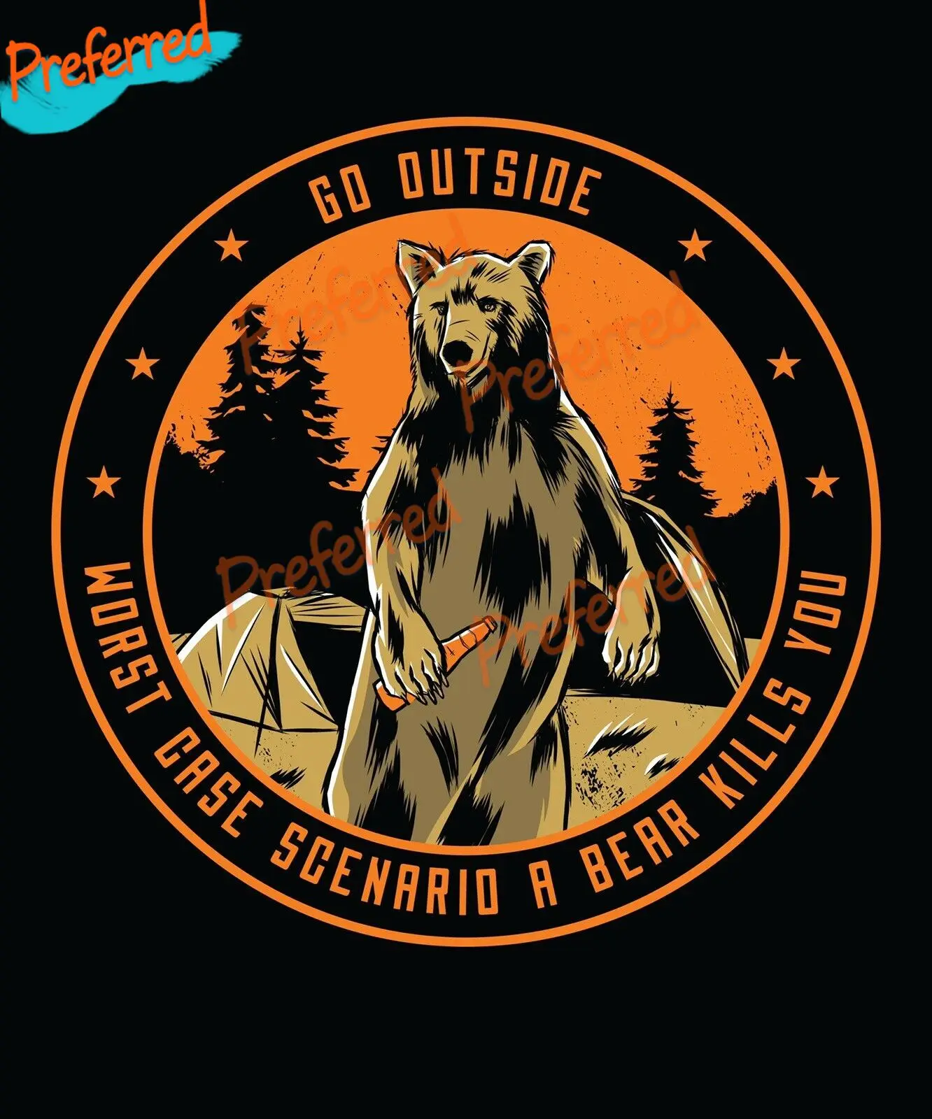 

Funny Bear Stickers Go Camping Outside To Kill Beer Tent Wild Scene Fire Sticker for Your Home, Car, Coolers, and Laptops Decal