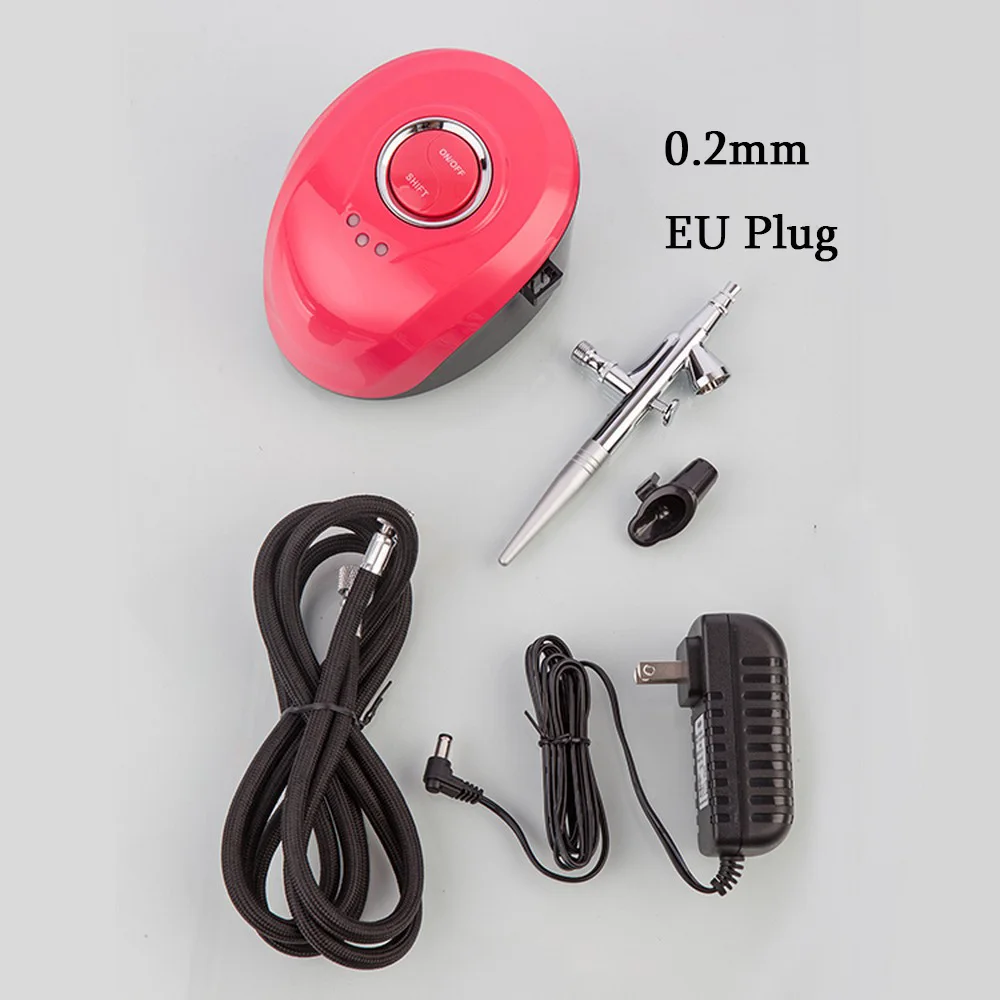 0.2mm Red EU Plug 0,2/0,3/0,4 мм сопло воздуха щетка для тела Краски спрей комплект аэрографа двойного действия компрессор Портативный для нейл-арта, дизайн татуировки хной - Цвет: 0.2mm Red EU Plug