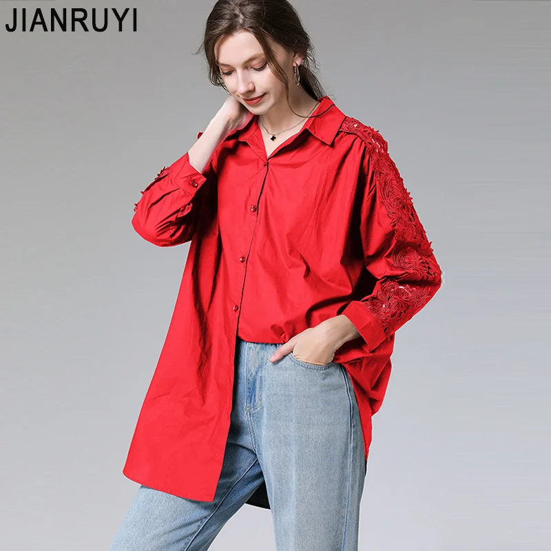 

Женская одежда в европейском и американском стиле, новинка весны 2020, рубашка большого размера, простая темпераментная рубашка с вышивкой и ...