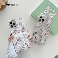flowers card holder phone case for iphone 12 11 pro max xr xs max soft credit slot matte silicone case for iphone 7 8 plus cover