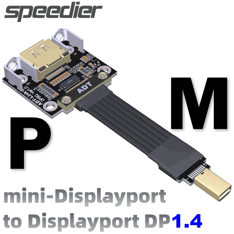 

Новинка 2021, плоский ленточный кабель с Mini-Displayport на Displayport версии 1,4, DP1.4 на Mini DP, экранированный удлинитель для графических карт графического ...