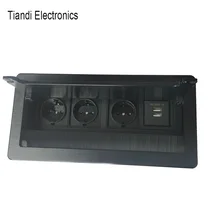 Hide embedded multifunction table socket box 3-bit EU power plug brush clamshell office outlet +2 USB charging interface 5V/2.1A