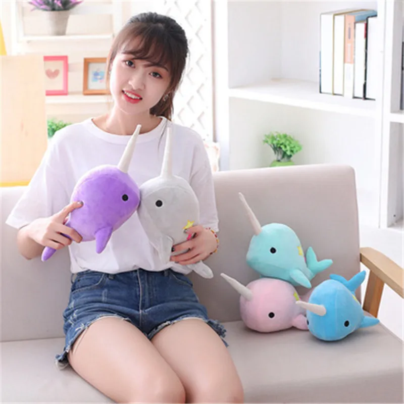 

25 Cm 35 Cm Narwhal Double Star Dolls Stuffed Toy Soft Ocean Sea Animal Doll Cute Plush Toys Children's Day Christmas Gifts