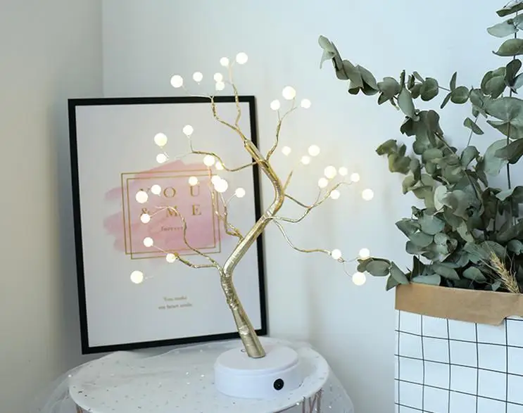 36 LED babysmish Стильный медный провод в форме дерева Ночной светильник с сенсорным