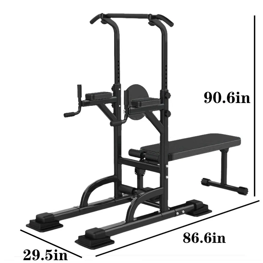 

Home Office Gym Power Tower with Height Adjustable Dip Station Multifunction Heavy Duty Sit Up Bench Pulls Up Workout
