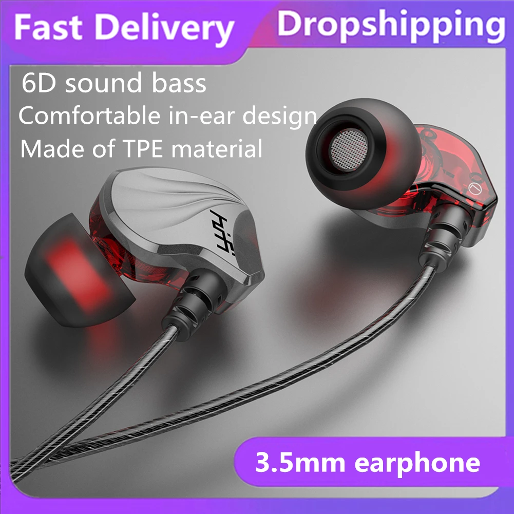 

2021 New 3.5mm Wired Headphones in Ear Headphone with Microphone 6D Sound Bass Earbuds for Iphone Huawei Xiaomi