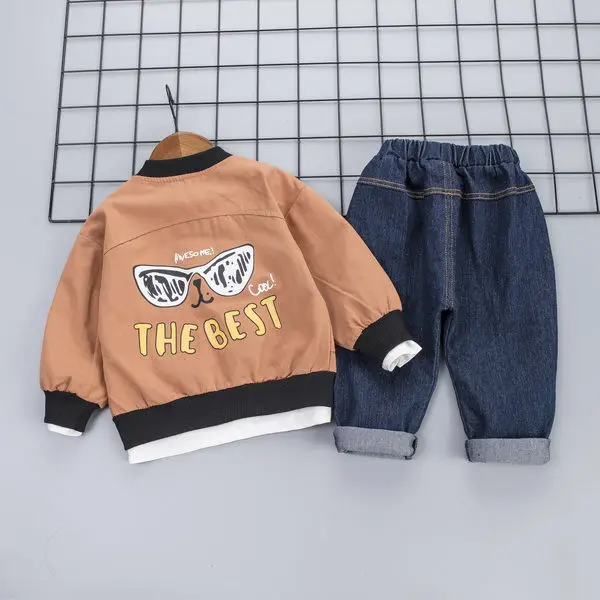 

Autumn Boys Long Sleeve Set Cotton Cartoon Cat Print 3PCS/SET Children's Set(Top+Pant+Coat) Boys Girls Tracksuit Set 1-5 Years