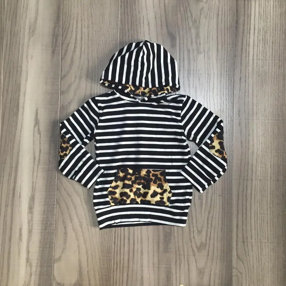 Одежда для маленьких девочек худи с черно белыми полосками толстовка
