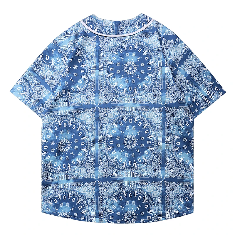 Paisley Print Embroidery Baseball Shirts Hip Hop Short Sleeve Button Up Streetwear Shirt Mens Fashion Clothing Hipster Trends