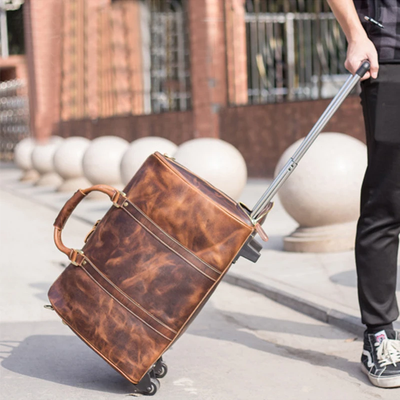 Дорожный Чехол на колесиках для мужчин модный большой чемодан из натуральной