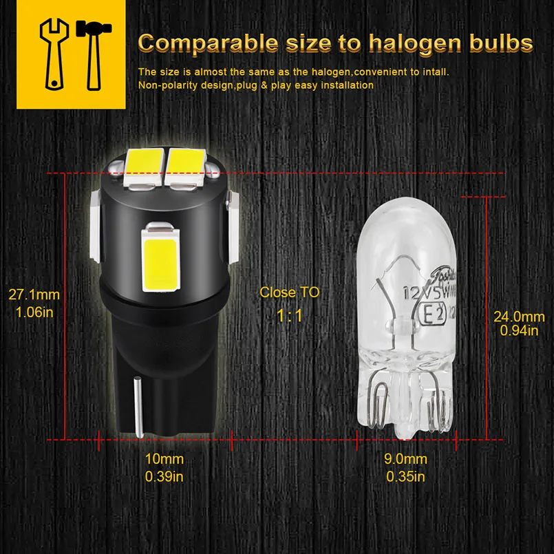 10x T10 W5W Led Bulbs 168 194 Signal Auto Lamp Dome Reading License Plate Interior light for car White DC12V | Автомобили и