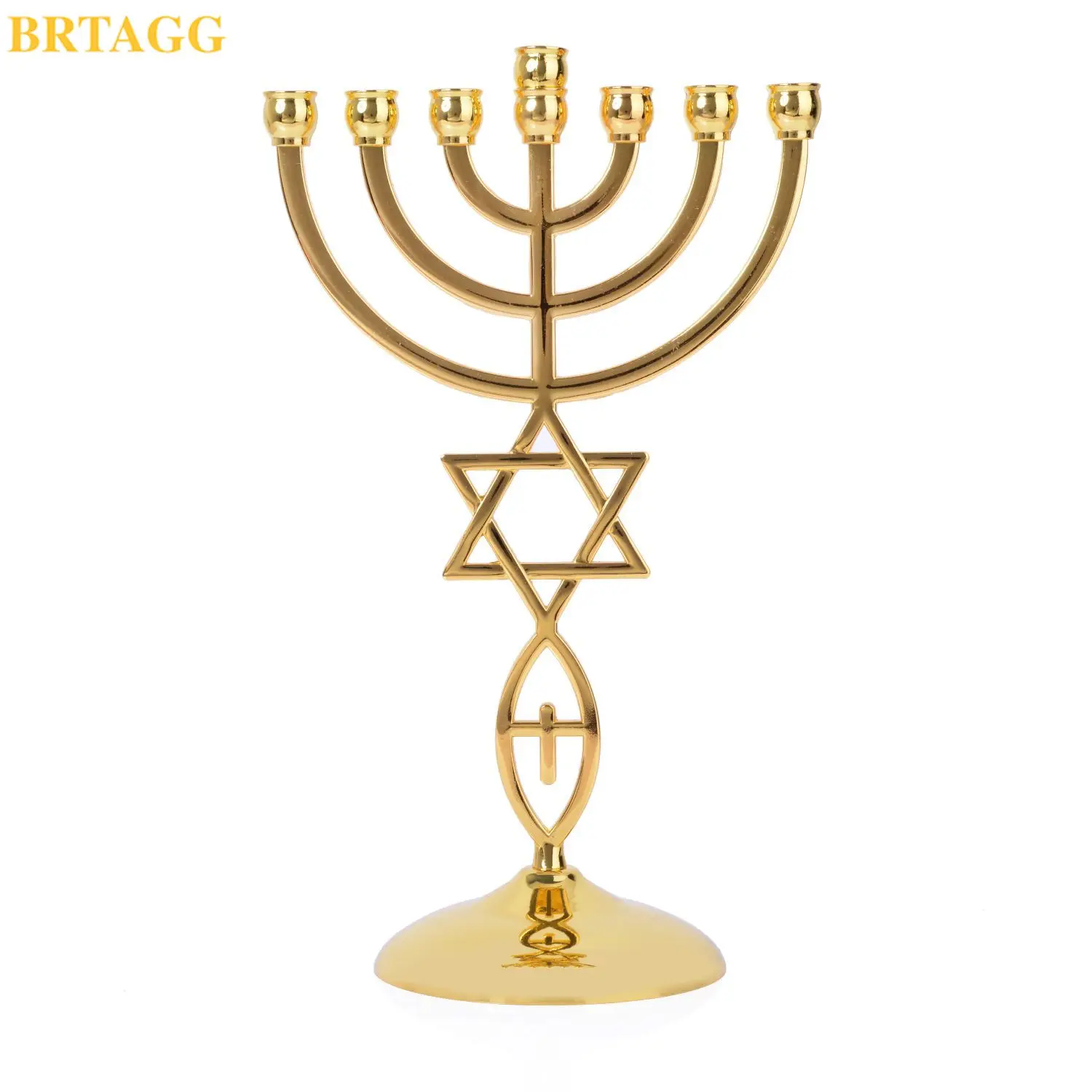BRTAGG Menorah (Menor&aacute;) con Estrella de David, candelabro jud&iacute;o, 7 brazos, altura 21 cm, dorado-0
