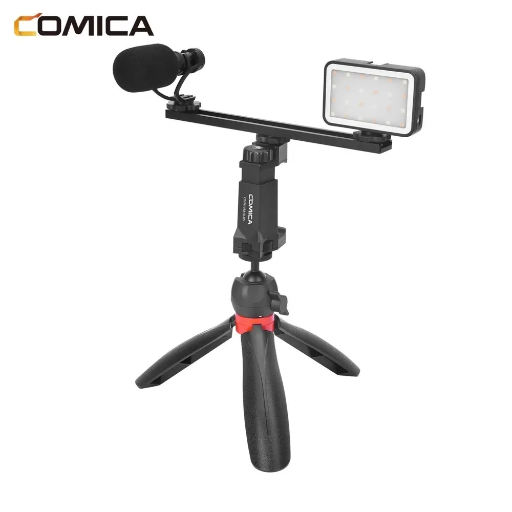 

Comica CVM-VM10-K5 Smartphone Video Kit with LED Light Cardioid Shotgun Microphone Tripod Multifunction Vlog Kit for Phones