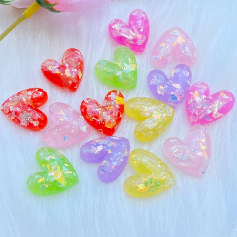 

10Pcs New Cute Bright Heart-Shaped Flat Back Resin Cabochons Scrapbooking DIY Jewelry Craft Decoration Accessorie Q74