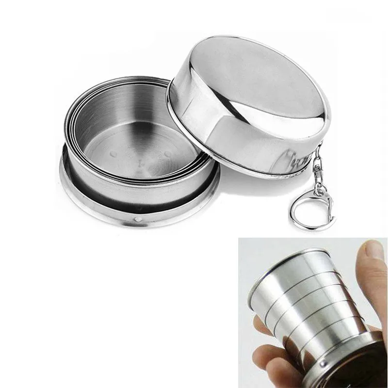 

2021 1Pcs Stainless Steel Folding Cup Travel Tool Kit Survival EDC Gear Outdoor Sports Mug Portable for Camping Hiking Lighter