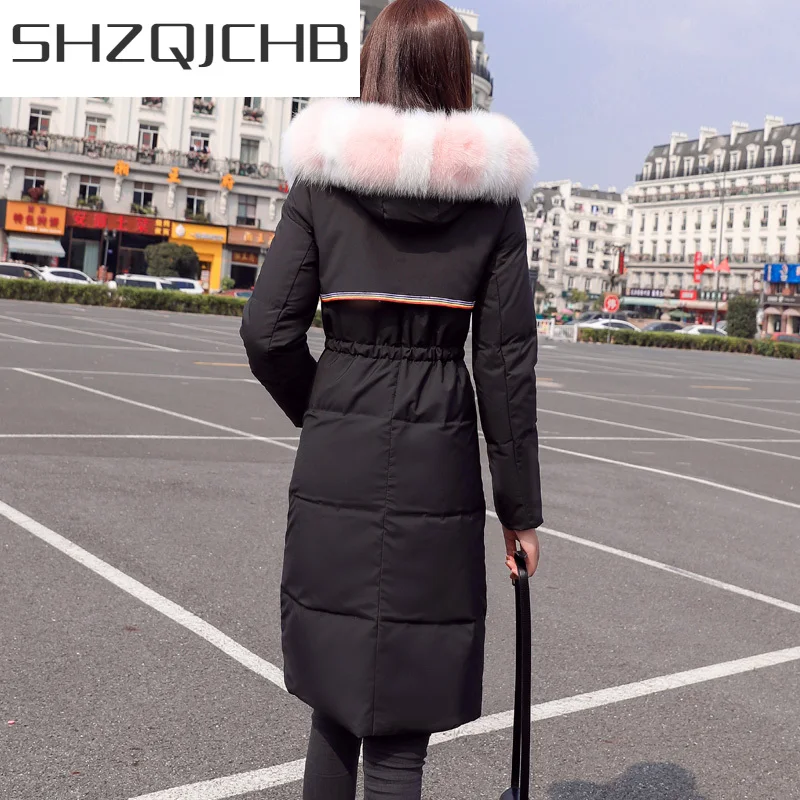 

SHZQ Winter Down Jacket Woman Hooded Slim Long Down Coats Female 90% White Duck Down Parka Real Fox Fur Ladies Clothes 54988-3