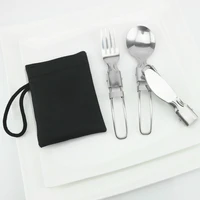 outdoor stainless steel folded fork spoon knife set foldable picnic camping dinnerware tableware camp cooking supplies