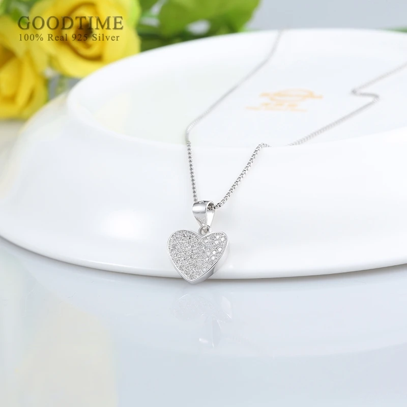 Fashion Women Pure 925 Sterling Silver Necklace Love Heart Zircon Pendant Girl Clavicle Chain Jewelry Accessory Gift