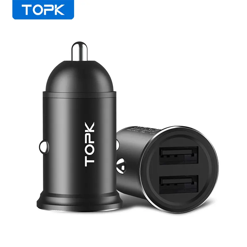 Фото Автомобильное зарядное устройство TOPK Mini с двумя USB портами для iPhone 3.1A 2.4A быстрое