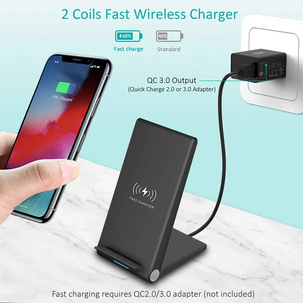 Беспроводное зарядное устройство FDGAO Qi 15 Вт быстрая подставка для iPhone 11 Pro X XS Max XR 8