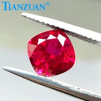 cushion shape natural cut 5 red color artificial ruby corundum stone with cracks and inclusionsloose stone