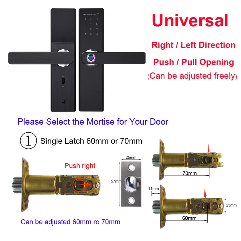 single latch 60-70mm Wifi электронный умный дверной замок, приложение Tuya, биометрический интеллектуальный замок с паролем, RFID карта - Цвет: single latch 60-70mm