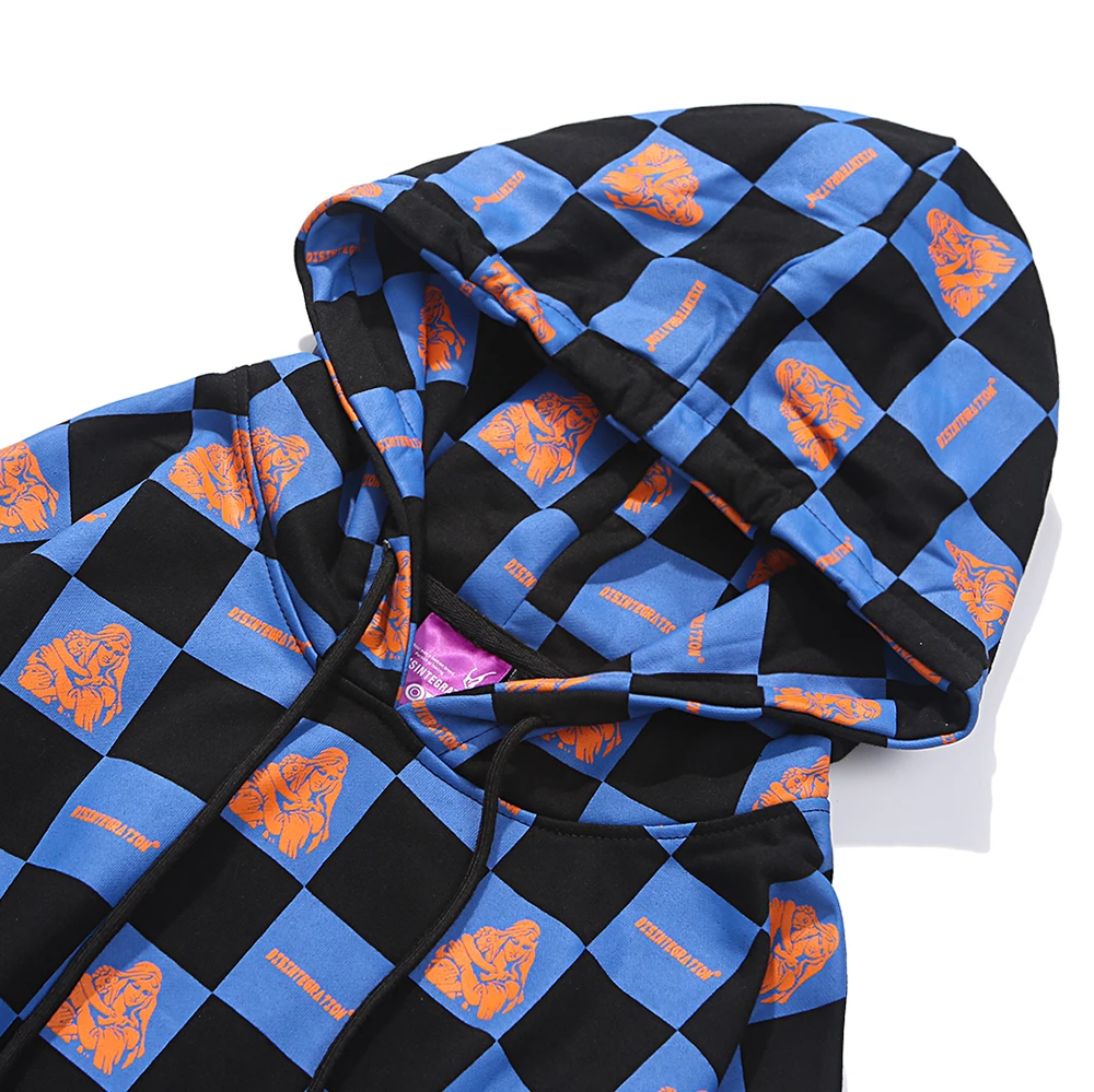 Цветной клетчатый пуловер с капюшоном Мужская Уличная одежда в стиле хип хоп