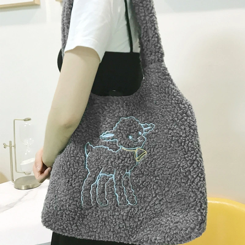 

50LD Women Lamb Embroidery Handbag Shoulder Ladies Purse Messenger Satchel Top Handle Tote Shopping Bag