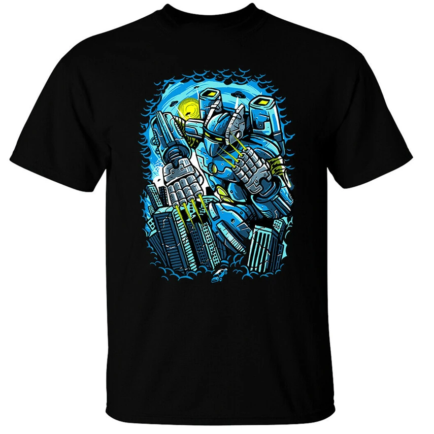 Разрушите Город Футболка мужская робот комиксы гигантская атака вторжение
