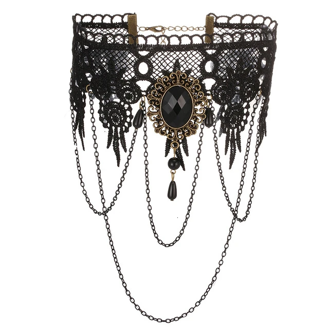 Черное Кружевное ожерелье-чокер 2022 Готическая широкая Хрустальная