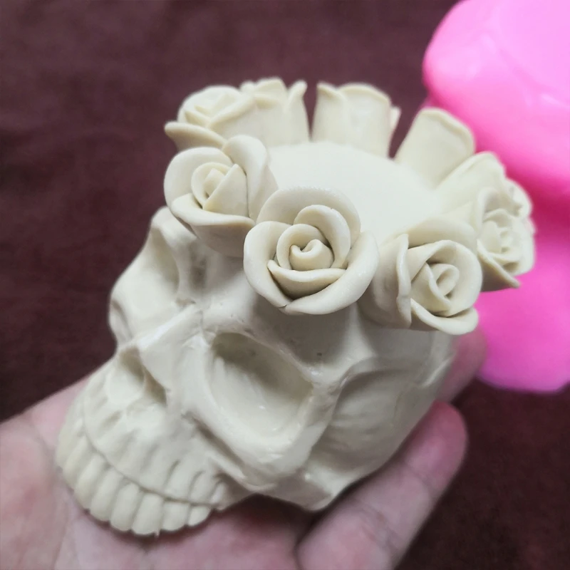 

Flower Skull Candle Holder Epoxy Resin Mold Candlestick Casting Silicone Mould DIY Crafts Ornaments Making Tool