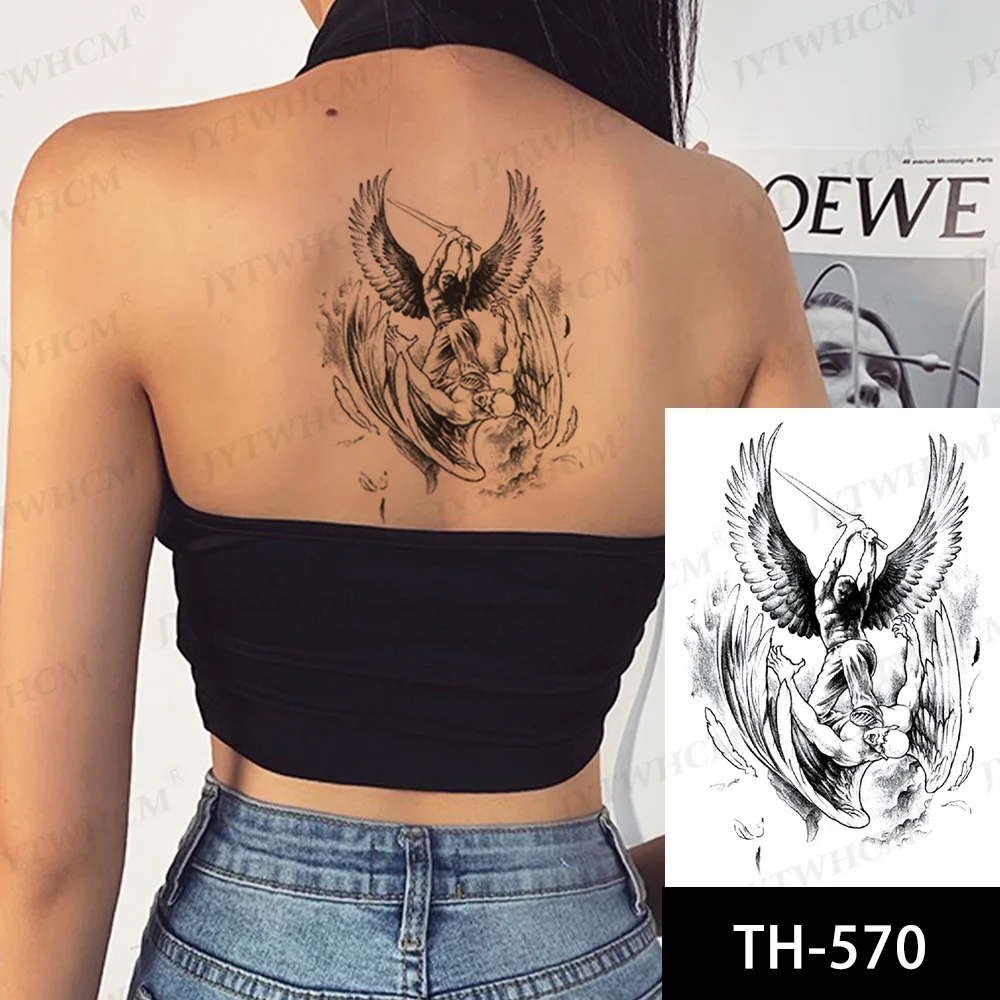Водостойкая Временная тату наклейка волчьи края ангел лес солнце птица Череп