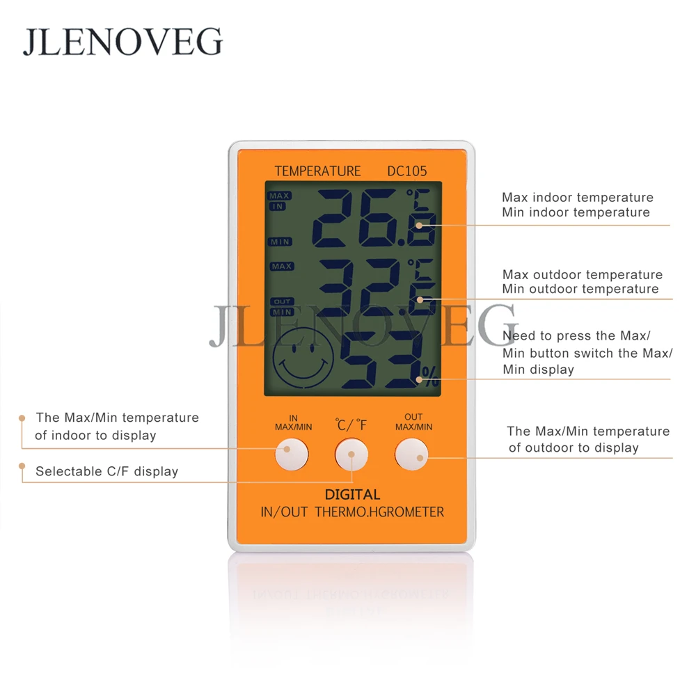 Цифровой термо-гигрометр с макс/мин записи цифровой большой LCD для дома и улицы