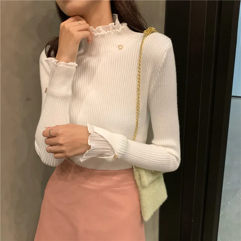 2019 осень и зима новая женская теплая одежда водолазка в виде листьев лотоса