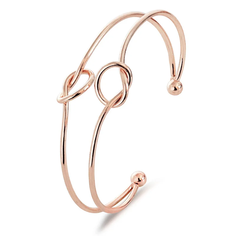 Rose gold Круглый браслет и браслеты из нержавеющей стали для женщин с золотым узлом, открытые браслеты-манжеты, Женские Ювелирные Аксессуары для вечеринки - Окраска металла: Rose gold