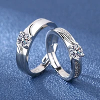 1 pair copper silver plated resizable crystal engagement ring couple lover men women finger jewelry bijoux free shipping