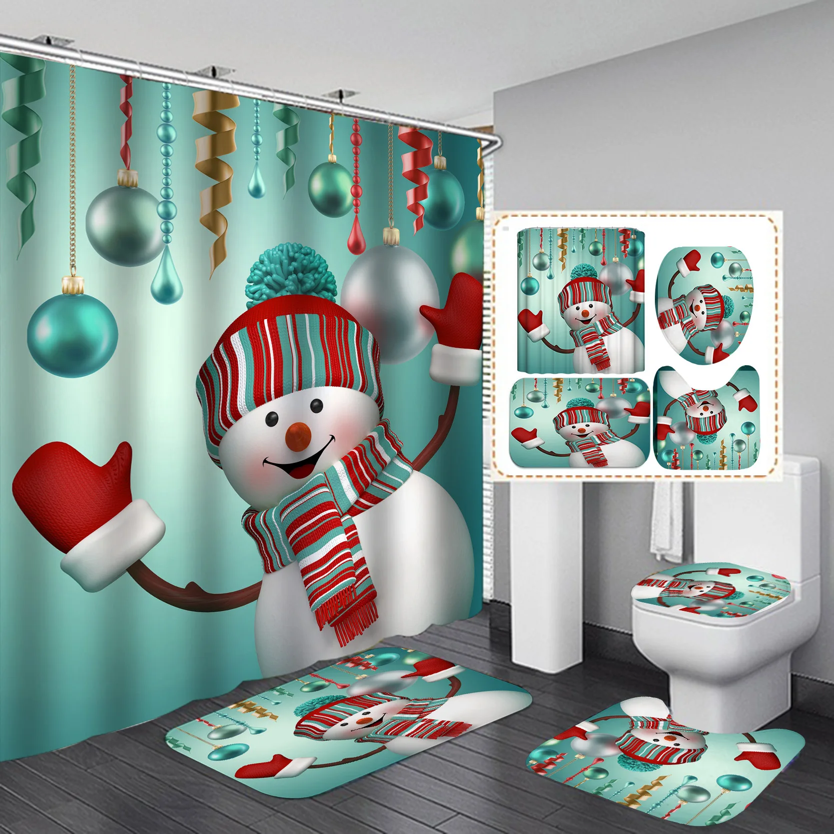 

Merry Christmas Decorations Santa Claus Shower Curtain Carpet Mat Christmas Decoration for Home Xmas Party New Year 2021