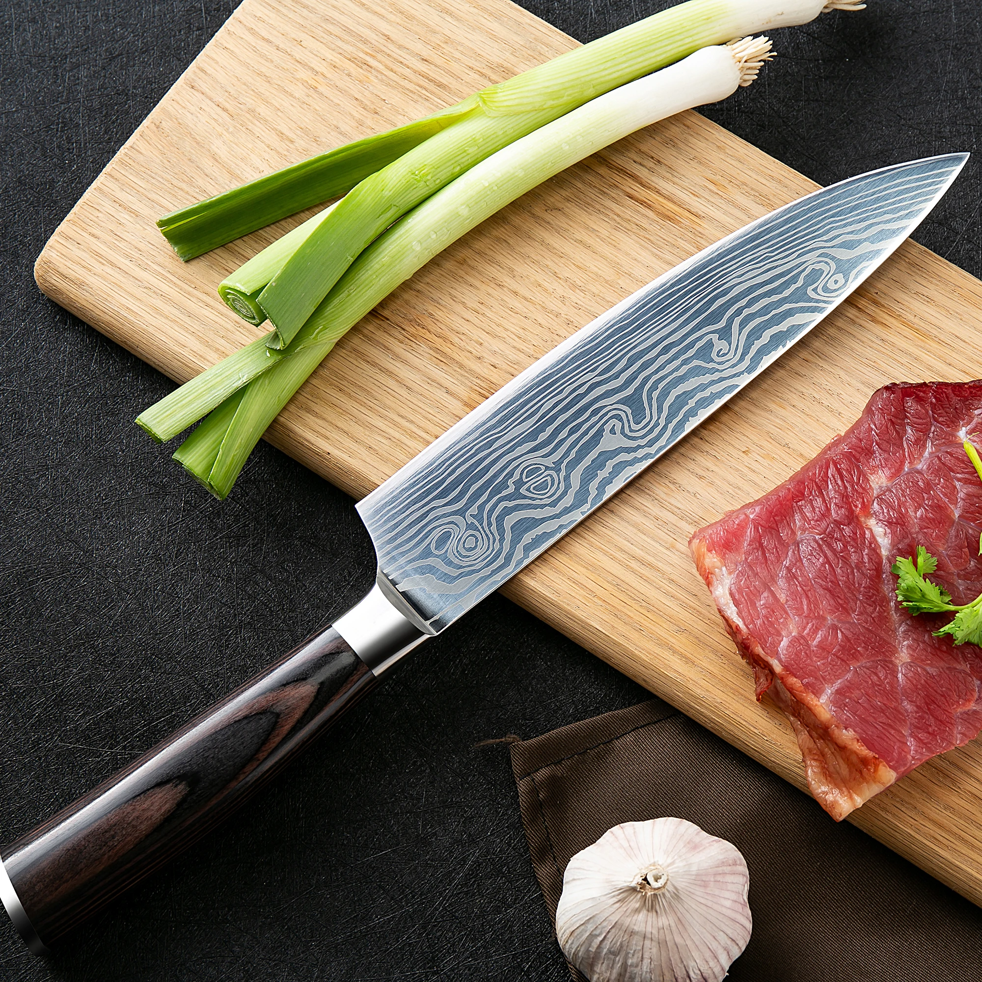 Huiwill высококачественные 8 дюймовые поварские ножи Лазерная Дамасская сталь