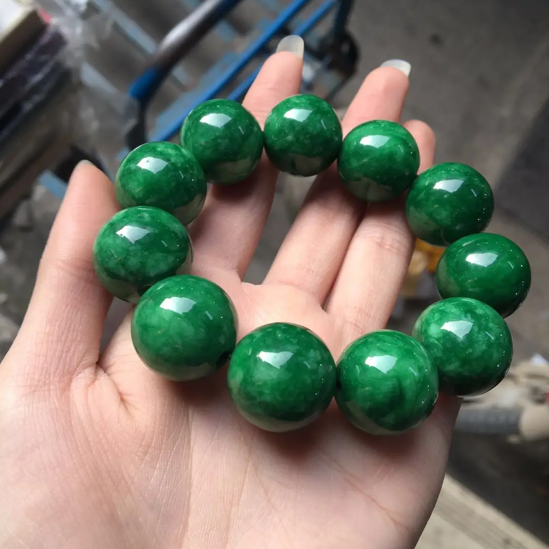 

Natural green jade bracelets handcarved beads jasper jadeite jade bracelet men emerald Jade bangles 18mm
