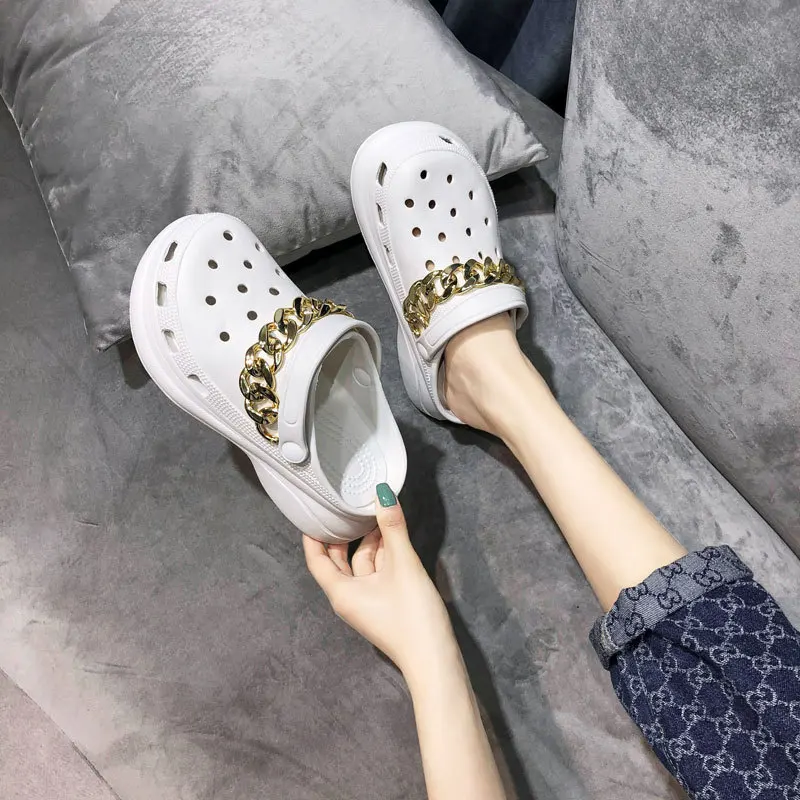 

Summer Women Chain Platform Clogs Platform Garden Shoe Sandals Height Increasing Slippers Slip On Beach Shoes Fashion Slides