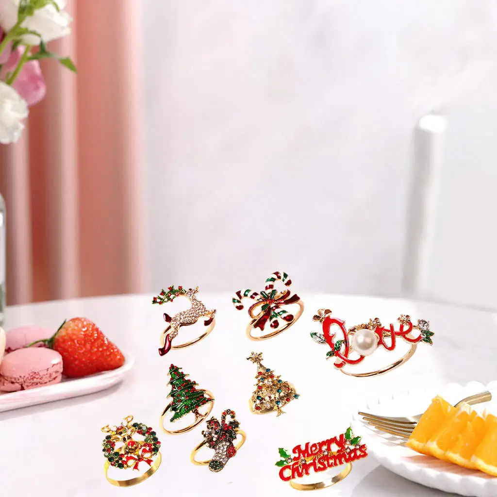 

8 Pieces Xmas Napkin Holder Color Rhinestones Adornment Gift Napkins Rings Holder for Wedding Banquet Receptions Thanksgiving