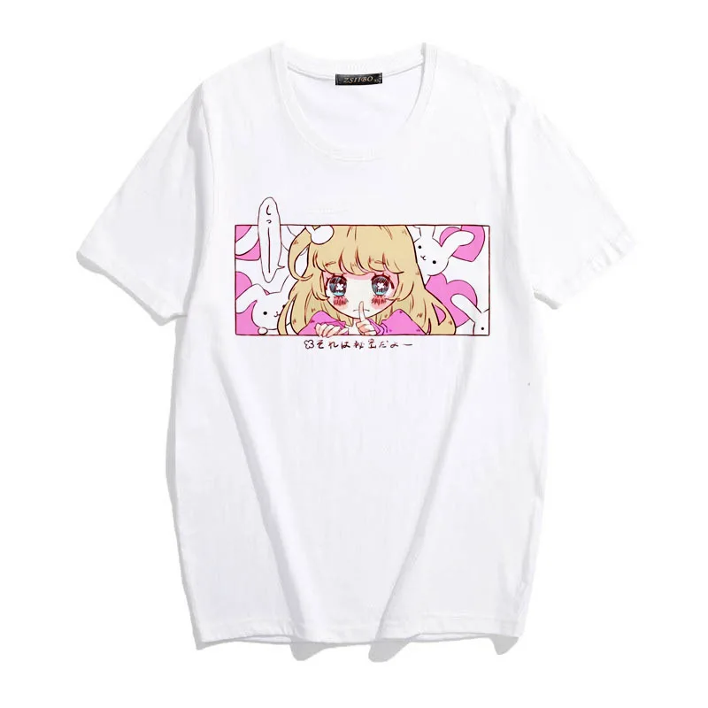 

Cute Cartoon Sweet Girls Japanese Streetwear Harajuku Pink Kawaii Casual Tops Ulzzang Vintage Loose Summer New Fashion Women Tee