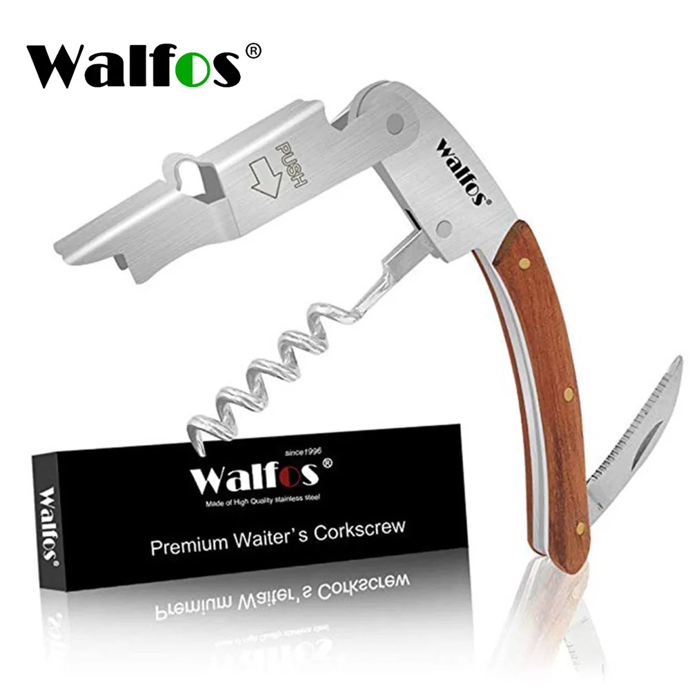 

WALFOS High Quality Wood Handle Professional Wine Opener Multifunction Portable Screw Corkscrew Wine Bottle Opener Sea Horse