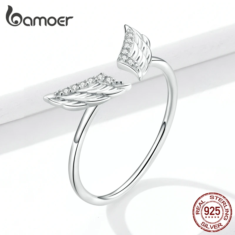 Кольцо bamoer GAR108 из чистого серебра с крыльями хранители регулируемое кольцо на