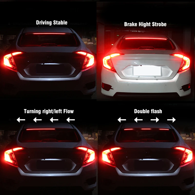 

Flowing Flexible Red Car Additional LED Brake Light Multifunction High Mount Reverse Stop Signal Warning Lamp