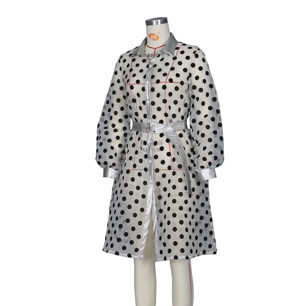 Сексуальные рубашки из органзы с принтом в горошек платье на элегантных кнопках Воротник под горло женское