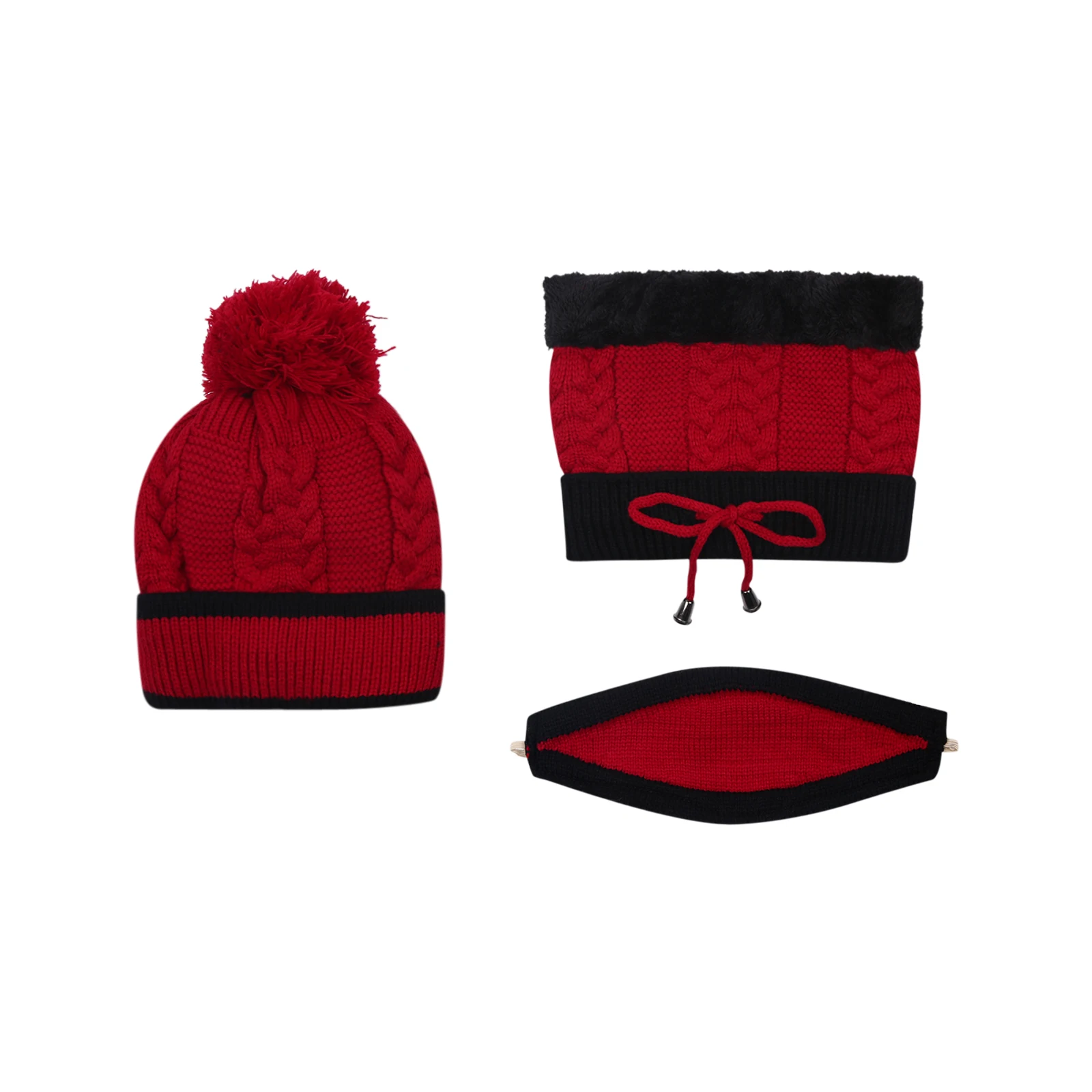 

Women Beanie Scarf Mask Set, Winter Warm Plush Lined Pom Pom Knit Hat with Mask and Neck Warmer