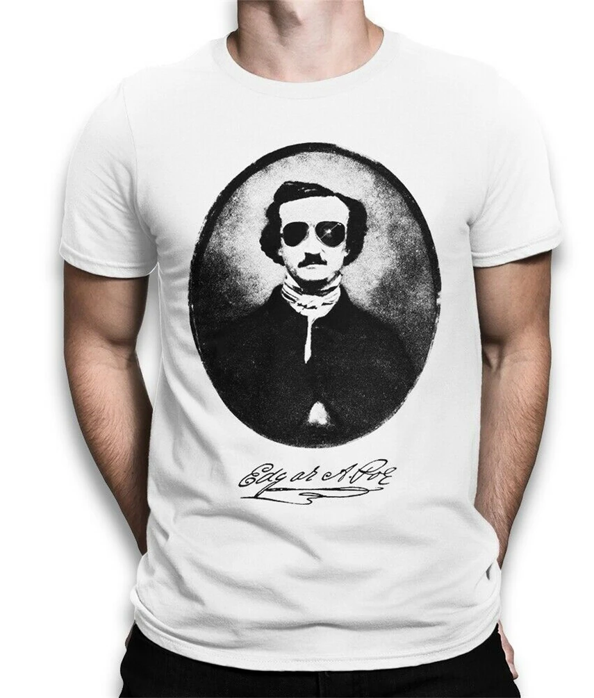 Забавная футболка Edgar Allan Poe с солнцезащитными очками хлопковая премиум класса