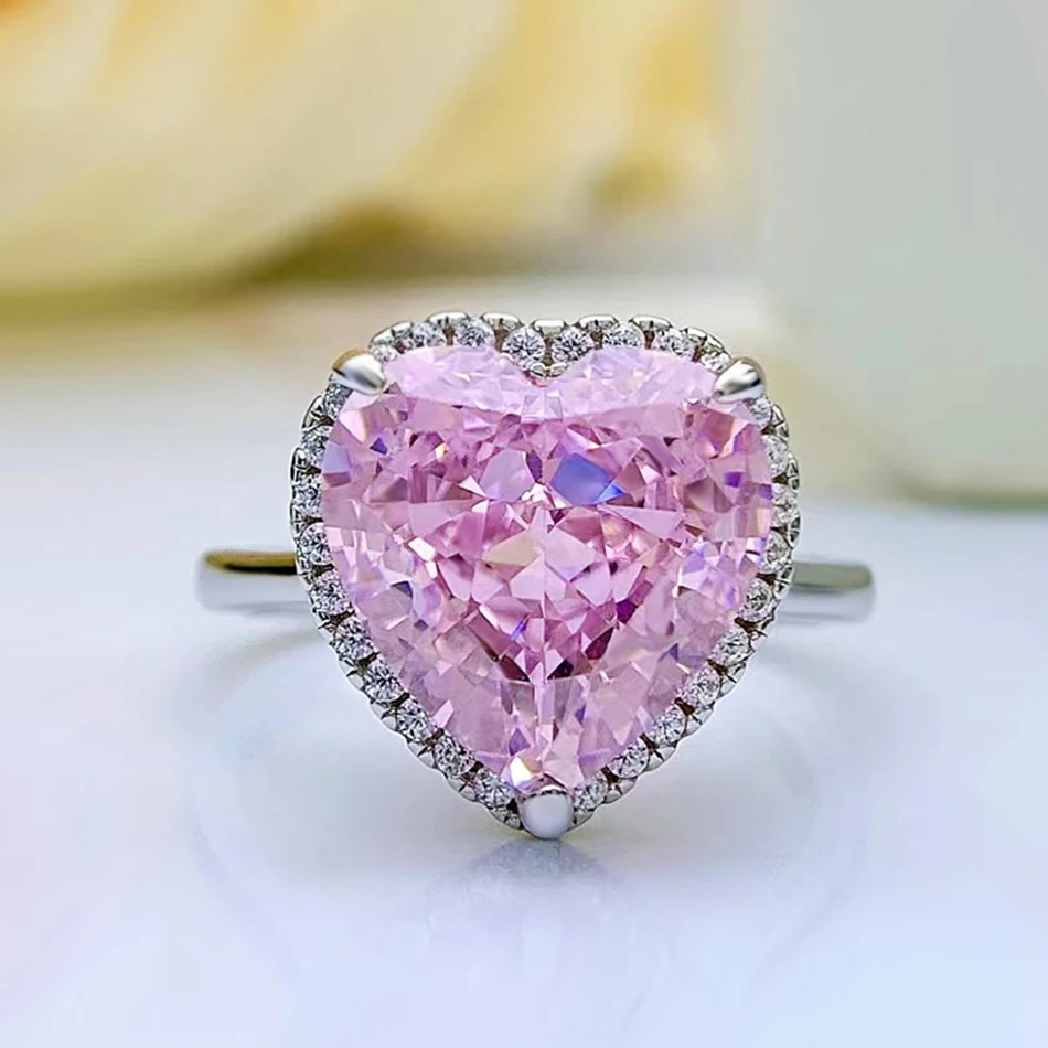 

Sweet Style Pink Heart Gemstone S925 Sterling Silver High Carbon Diamond Ring Women Party Banquet Fashion Jewelry Gift