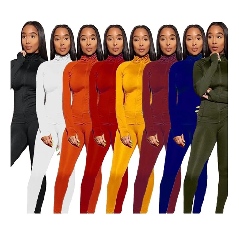 

2021 New 2 Piece Set Women Solid Color Hooded Long Sleeve Zipper Top+Slim Pants Casual Sports Set Tracksuits Wives S-2XL